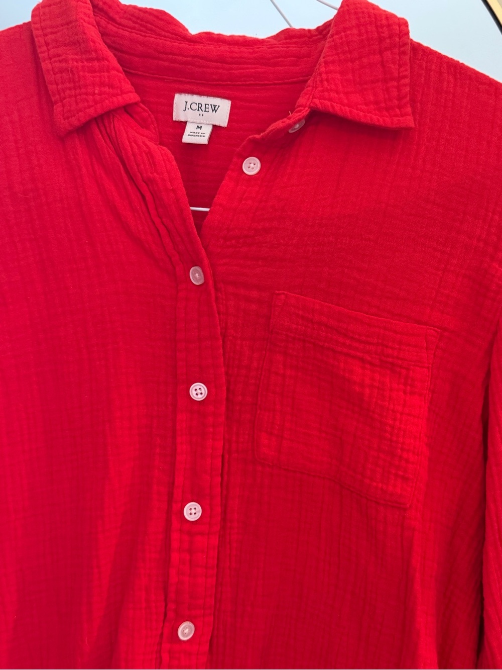 J. Crew Factory Red Long-Sleeve Button-Down Shirt - Picture 3 of 8